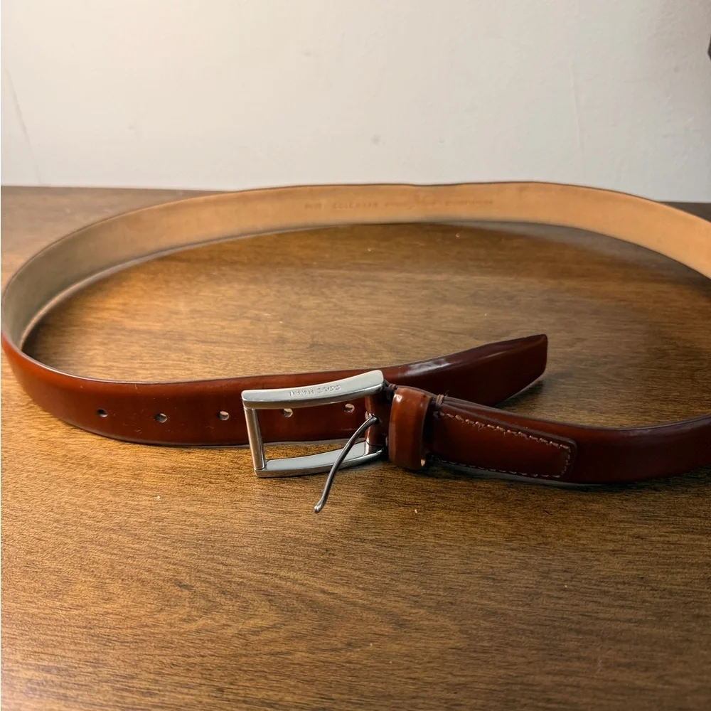 Cole Haan Men’s Brown Leather Belt w/ Silver Buckle – Size 38/95 Genuine Leather